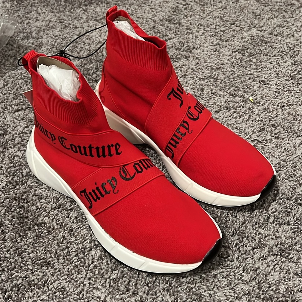 Juicy Couture Ariella logo red black multi knit comfy sock sneakers shoes 10 M - Picture 2 of 7